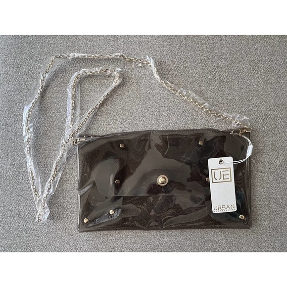 Urban Expressions Stadium Purse Clutch Smokey Clear Gold Chain Strap NWT - Picture 1 of 5